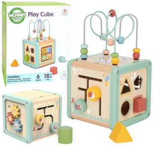 WOOPIE GREEN Drewniana Kostka Aktywności Multifunkcyjna Edukacyjna Sorter - Sortery dla dzieci - miniaturka - grafika 1