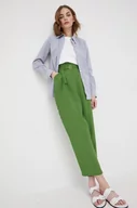 Spodnie damskie - Sisley spodnie damskie kolor zielony proste high waist - miniaturka - grafika 1