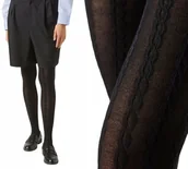 Rajstopy - CALZEDONA czarne rajstopy wzorki ciepłe KASZMIR MODAL WARKOCZE T. 3/4 M/L - miniaturka - grafika 1