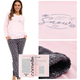 Cornette Piżama Damska Komplet Długi Rękaw Śnieżynki Róż Bawełna L - Piżamy damskie - miniaturka - grafika 1