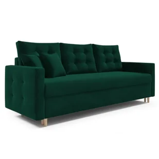 PETI sofa rozkładana, sofa z funkcją spania i podstawą do spania, sofa rozkładana w kolorze: zielony, tkanina welurowa - Sofy i kanapy - miniaturka - grafika 1
