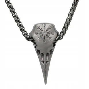 Naszyjnik Z Czaszką Kruka Biżuteria Wikingów Szkielet Kompas Nordycki Retro - Naszyjniki - miniaturka - grafika 1