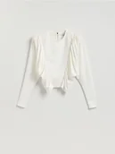 Bluzki damskie - Reserved - Bluzka z poduszkami na ramionach - biały - miniaturka - grafika 1