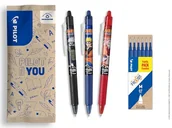 Długopisy - PILOT x NARUTO - 3 szt. FriXion Ball Clicker, czarny, niebieski, czerwony + 1 zestaw 6 niebieskich wkładów - wymazywalny długopis - Naruto Shipudden Limited Edition - Wysuwane długopisy kulkowe - - miniaturka - grafika 1