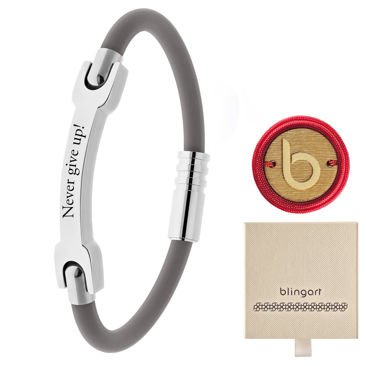 Bransoletka męska kauczukowa szara grawer stal chirurgiczna BLINGART