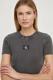 Koszulki sportowe damskie - Calvin Klein Jeans t-shirt damski kolor szary - grafika 1