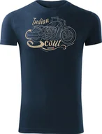 Koszulki męskie - Topslang Koszulka motocyklowa z motocyklem Indian Scout męska granatowa SLIM S - miniaturka - grafika 1