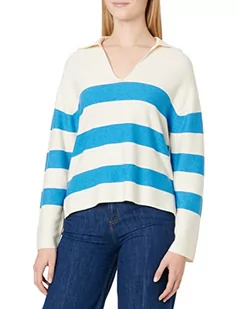 TOM TAILOR Damski Sweter z kołnierzem polo 1032599, 30190 - Blue Large Knit Stripe, M - Swetry damskie - miniaturka - grafika 1