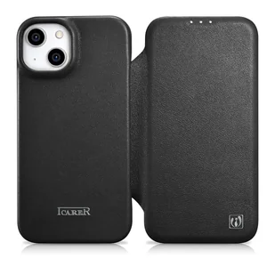 iCarer CE Premium Leather Folio Case skórzane etui iPhone 14 z klapką magnetyczne MagSafe czarny (WMI14220713-BK) - Etui i futerały do telefonów - miniaturka - grafika 1