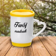 Kubki - Kubek z żółtą, silikonową pokrywką z Twoim nadrukiem - miniaturka - grafika 1