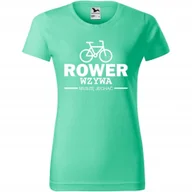 Koszulki i topy damskie - Damska Koszulka Rowerowa Rower wzywa muszę jechać Prezent dla Rowerzystki miętowy S - miniaturka - grafika 1