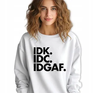 Biała Bluza Damska Dresowa IDK.IDC.IDGAF. Stylowa Modna Wzory Rozmiar M - Bluzy damskie - miniaturka - grafika 1