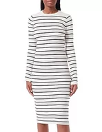 Sukienki - VERO MODA Damska sukienka z dzianiny VMGOLD Rib Long LS O-Neck Dress, Brzoza/paski: W. Black, M - miniaturka - grafika 1