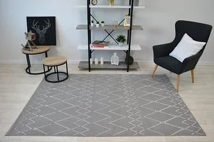 Dywan SENSE Micro 81249 ZYGZAK ETNO srebrny/biały szary 80x150 cm - Dywany - miniaturka - grafika 1