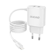 Ładowarki do telefonów - Dudao ładowarka sieciowa 2x USB z wbudowanym kablem Lightning 12 W biały (A2ProL white) - miniaturka - grafika 1