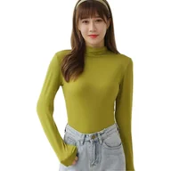 Koszulki i topy damskie - Jesień zima Koszulka damska Half Turtleneck Bottoming Shirt Thin Long-sleeve Pullover Casual Slimming T-shirt Awokado zielone One Size - miniaturka - grafika 1