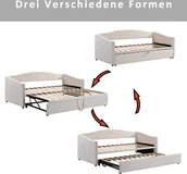 Łóżka dla dzieci i młodzieży - Łóżko rozkładane Merax 90x200cm/180x200cm, rozkładana sofa z listwowym stelażem i podłokietnikami, łóżko tapicerowane aksamitem, rozkładana sofa dla dzieci, beżowa - miniaturka - grafika 1