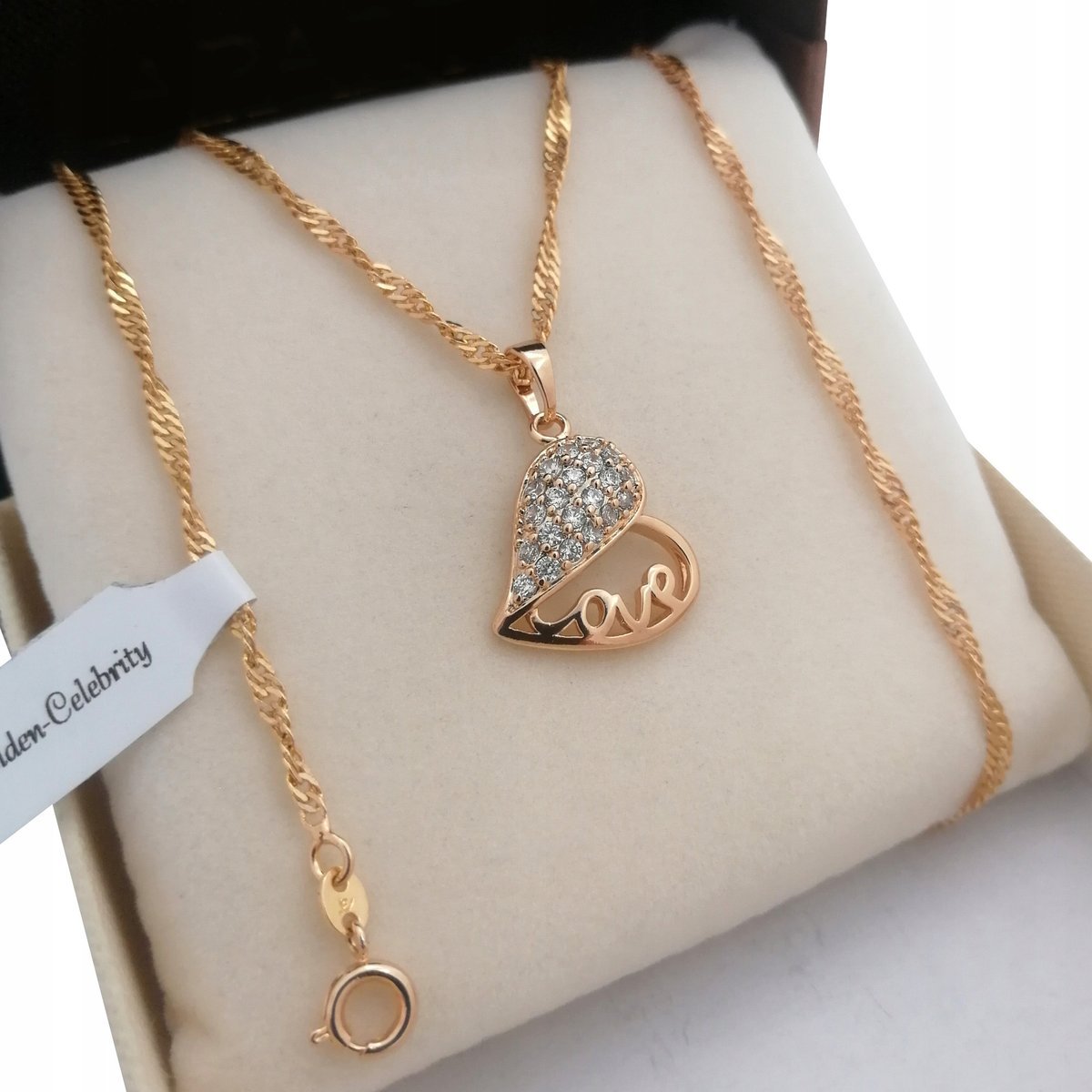 Złoty Singapur + Zawieszka Serce 45Cm 3Mm Prezent