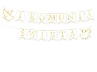 Dekoracje sali - BANER KOMUNIA ŚWIĘTA GOŁĘBIE BIAŁO-ZŁOTY 2,5m - miniaturka - grafika 1