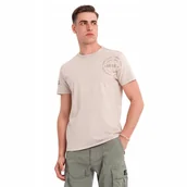 Koszulki męskie - Męska bawełniana koszulka w militarnym stylu beżowa OM-TSWT-0202 V1 r. XL - miniaturka - grafika 1