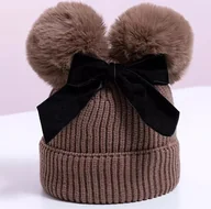 Czapki dla dzieci - Czapka dziecięca kokarda-brąz2 KP21308 - miniaturka - grafika 1