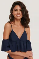 Stroje kąpielowe - NA-KD bikini góra od stroju kąpielowego strój granat falbana rozmiar M - miniaturka - grafika 1