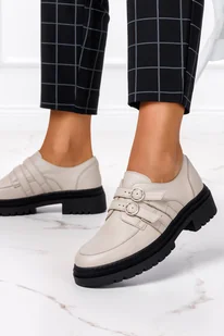 Beżowe półbuty skórzane na platformie z klamrami PRODUKT POLSKI Casu M07-NO - Półbuty damskie - miniaturka - grafika 1