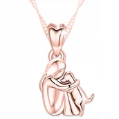 Naszyjniki - Naszyjnik Pozłacany Dziewczynka z Psem Przytulanie Pies Piesek SREBRO 925 - miniaturka - grafika 1