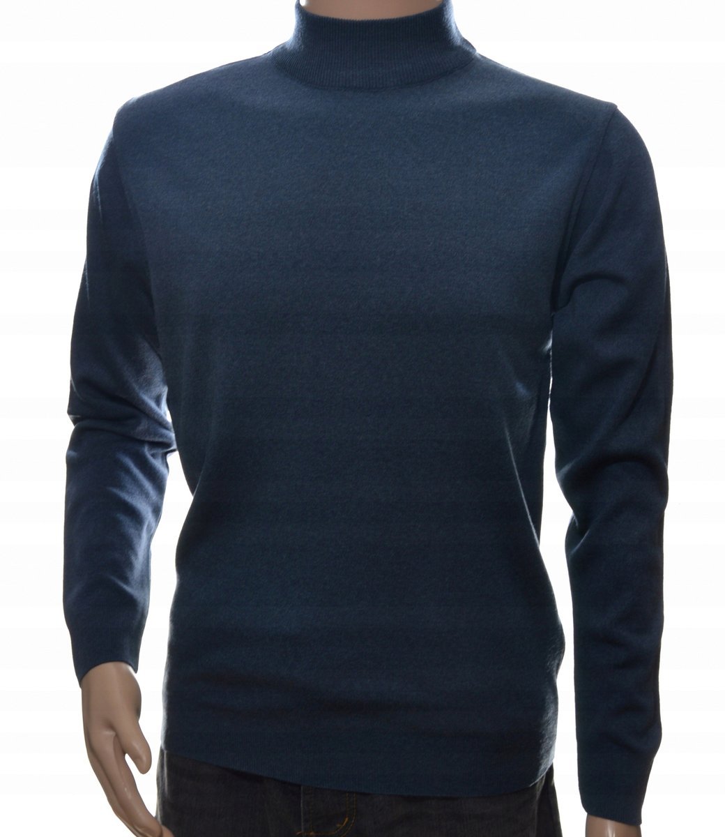 Sweter męski ze stójką z półgolfem półgolf z wełny wełniany 3XL indygo 505