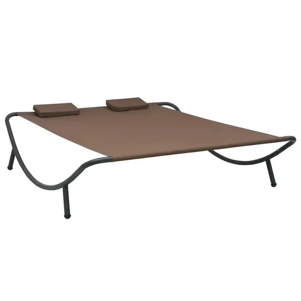 Podwójny leżak ogrodowy brązowy 200 x 173 x 45 cm z 2 poduszkami