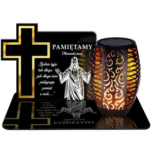 ZNICZ SOLARNY LED WIECZNY PODSTAWKA NA CMENTARZ GRÓB Krzyż EFEKT PŁOMIENIA - Lampiony i znicze - miniaturka - grafika 1