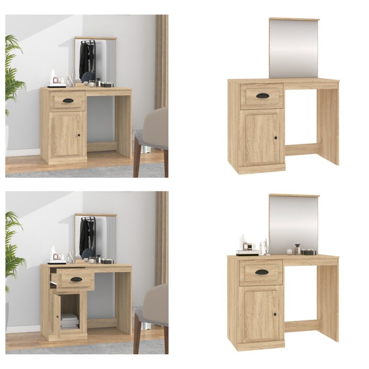 vidaXL Toaletka z lustrem dąb sonoma 90x50x132,5 cm - Toaletka - Toaletki - Stolik kosmetyczny - Stoliki kosmetyczne