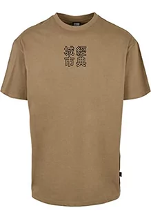 Koszulki męskie - Urban Classics Męski T-shirt z chińskim napisem na przodzie i plecach, chiński symbol herbaty, górna część dla mężczyzn dostępna w 2 kolorach, rozmiary S – 5XL, khaki/czarny., L - grafika 1