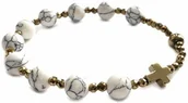 Biżuteria religijna - Różaniec na rękę biały howlit, hematyt 8723 - miniaturka - grafika 1