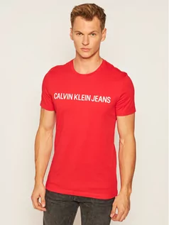 Koszulki męskie - Calvin Klein Jeans T-Shirt Institutional J30J307856 Czerwony Slim Fit - grafika 1