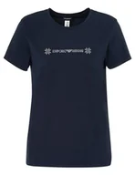 Koszulki i topy damskie - Emporio Armani Damski okrągły kołnierzyk Tartan Christmas Cotton T-Shirt damski, morski, M - miniaturka - grafika 1