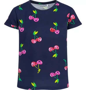 T-shirt z krótkim rękawem dla dziewczynki, z wiśniami, granatowy 3-8 lat - Bluzki dla dziewczynek - miniaturka - grafika 1