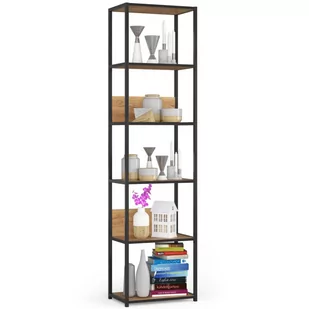 Regał loftowy metalowy 50 cm - czarny-dąb craft - 6 półek - Regały - miniaturka - grafika 1