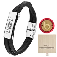 Bransolety męskie - Męska bransoletka Blingart z czarnej skóry i srebr - miniaturka - grafika 1