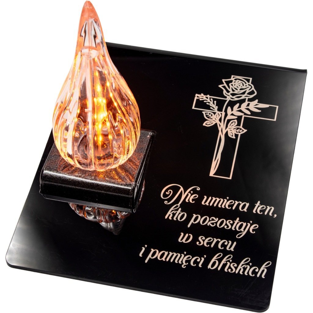 ZNICZ statuetka podstawka na cmentarz grób PŁOMIEŃ LED wieczny lampion