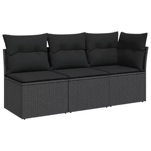 Sofa ogrodowa z poduszkami, 3-osobowa, czarna, polirattan Lumarko! - Sofy ogrodowe - miniaturka - grafika 3