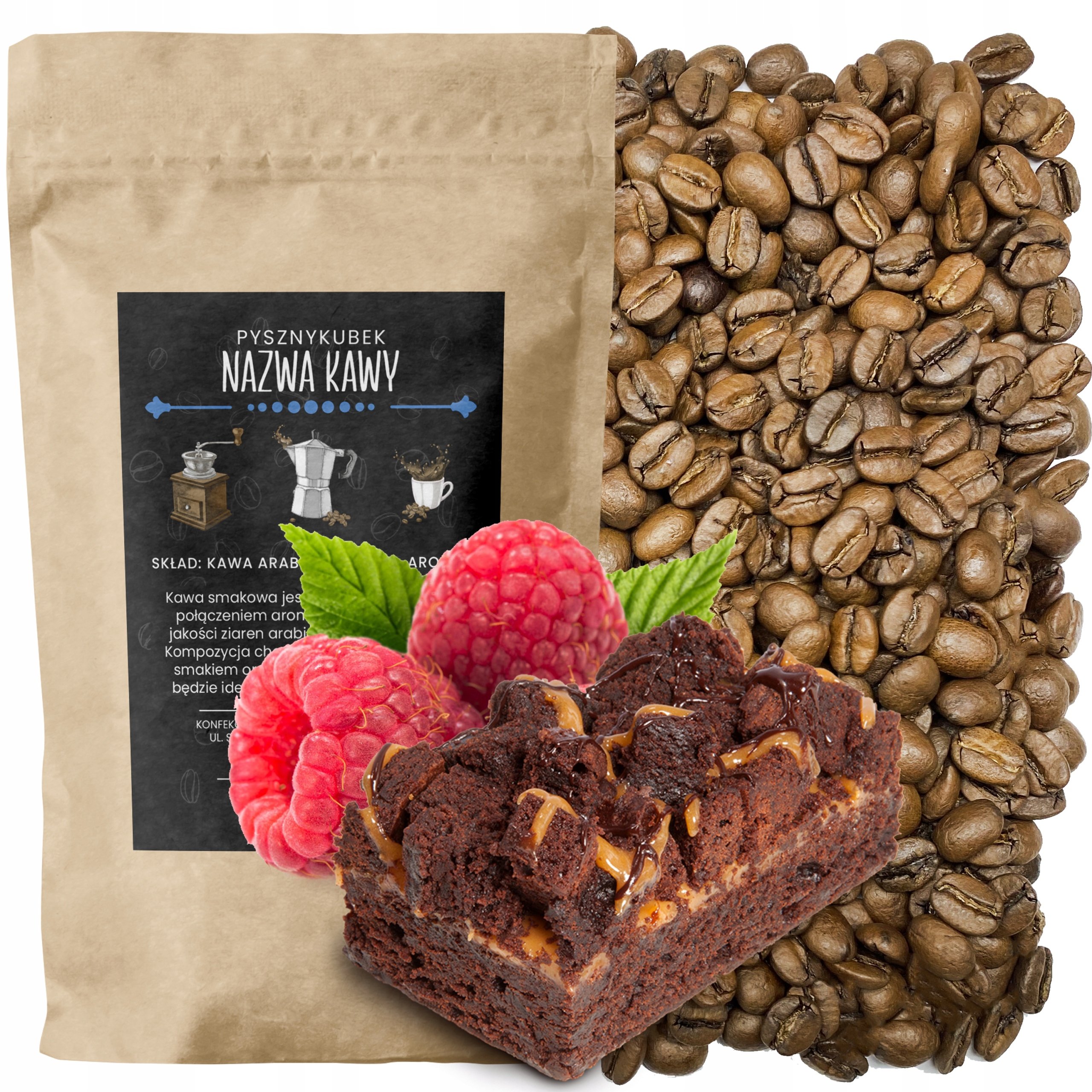 Kawa smakowa Malinowe Brownie 1000G 1KG ziarnista malina czekolada