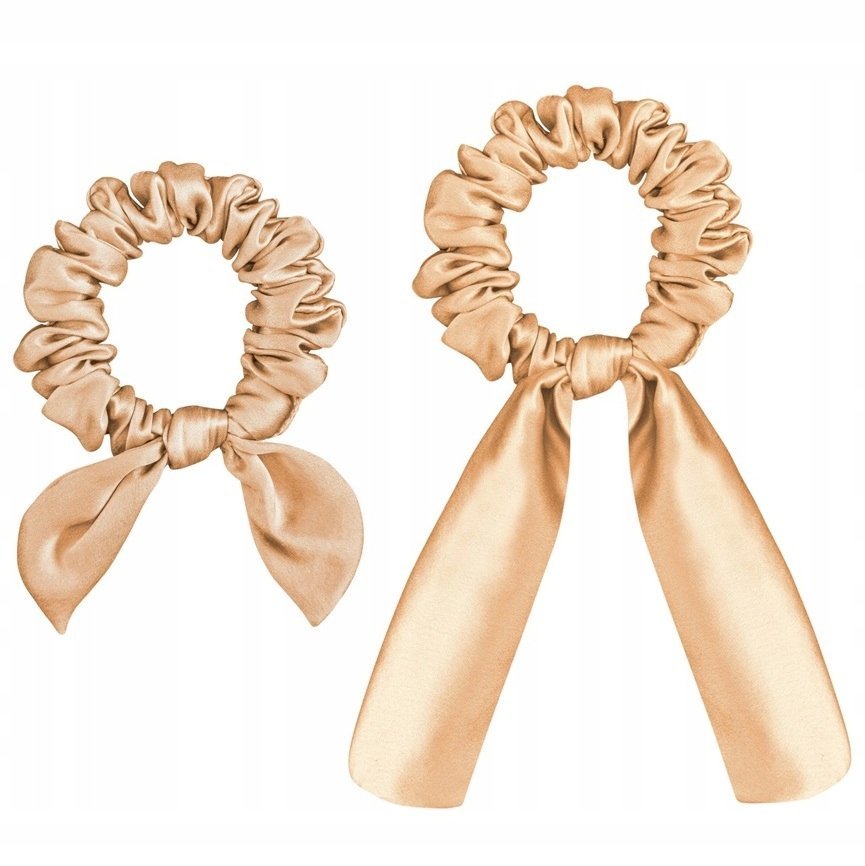 100% JEDWAB 2x Gumka Jedwabna ze Wstążką do Włosów Frotka Gold Złota