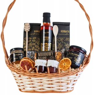 Kosz prezentowy zestaw koszyk na prezent herbata kawa miód syrop karmelowy - Zestawy upominkowe - miniaturka - grafika 1