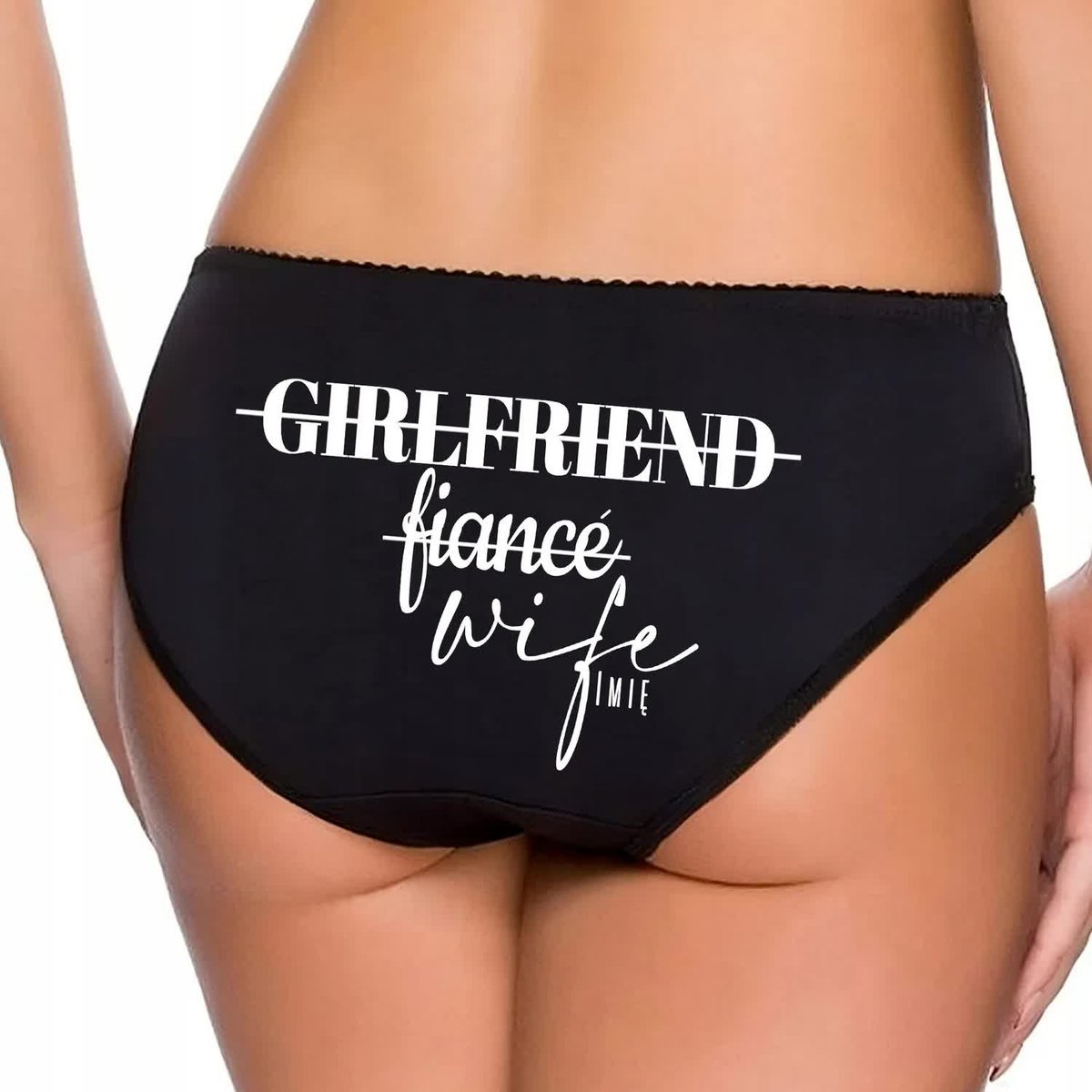 Czarne Majstki Figi Prezent Wieczór Panieński GIRLFRIEND, WIFE IMIĘ Wz - L
