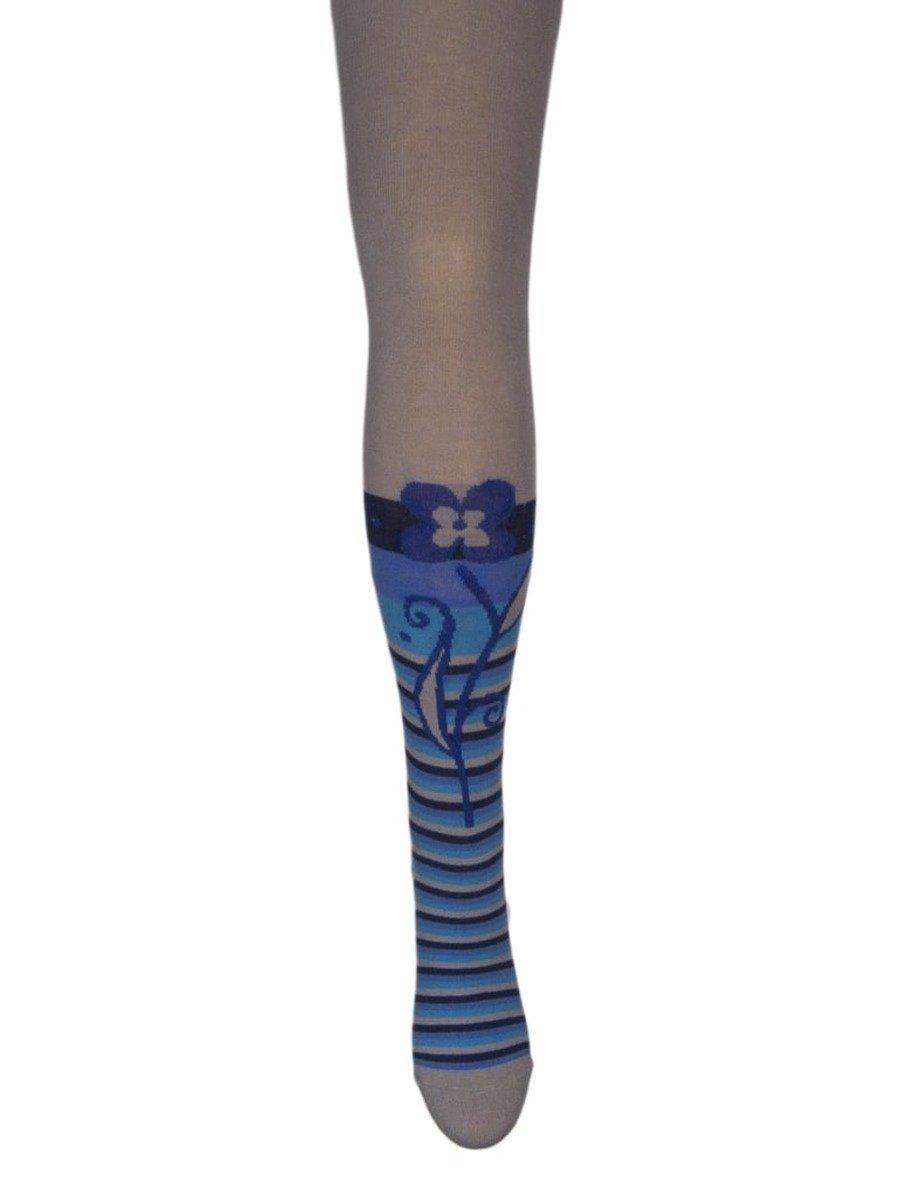 Dziewczęce rajstopy bawełniane kwiatek ciemnoniebieskie Milusie r.140/146