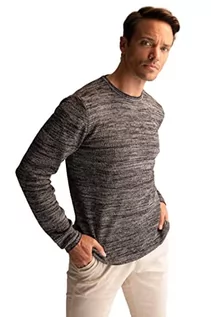 Koszulki męskie - DeFacto Męski sweter z dzianiny z długim rękawem okrągły dekolt - slim fit sweter dla mężczyzn topy (czarny, M), czarny, M - grafika 1
