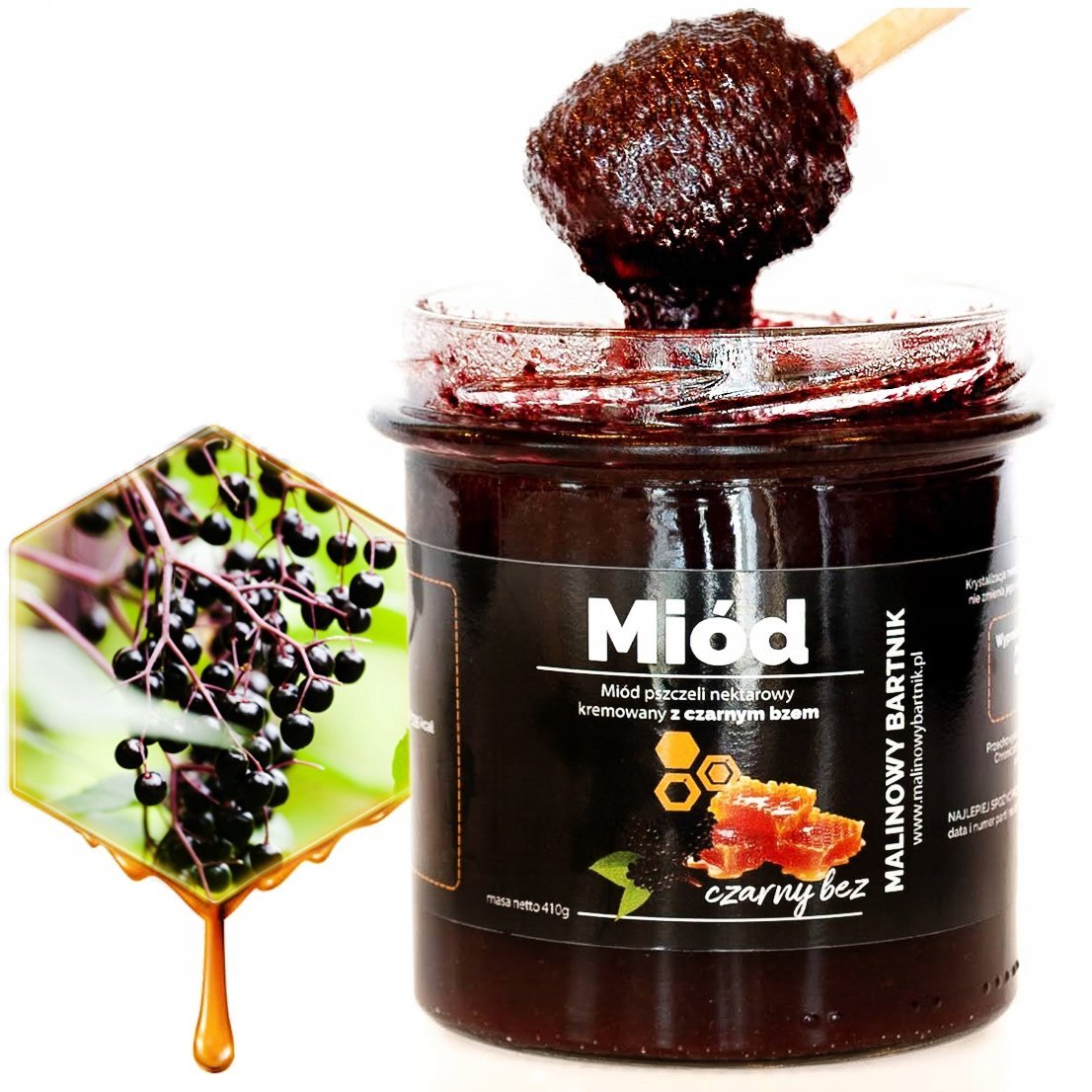 MIÓD Z Czarnym Bzem Czarny Bez 410 g Nektarowy Kremowany Polskie Pasieki