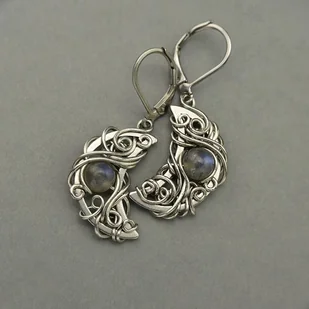 Kolczyki księżyce labradoryt wire wrapping - Kolczyki - miniaturka - grafika 1