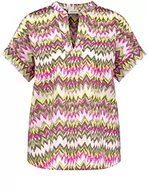 Bluzki damskie - Gerry Weber Damska bluzka ze wzorem z dekoltem w tunikę z odkrytymi rękawami, krótki rękaw, przecięte ramiona, bluzka z krótkim rękawem, wzorzysta, Zielony/liliowy/różowy nadruk, 36 - miniaturka - grafika 1